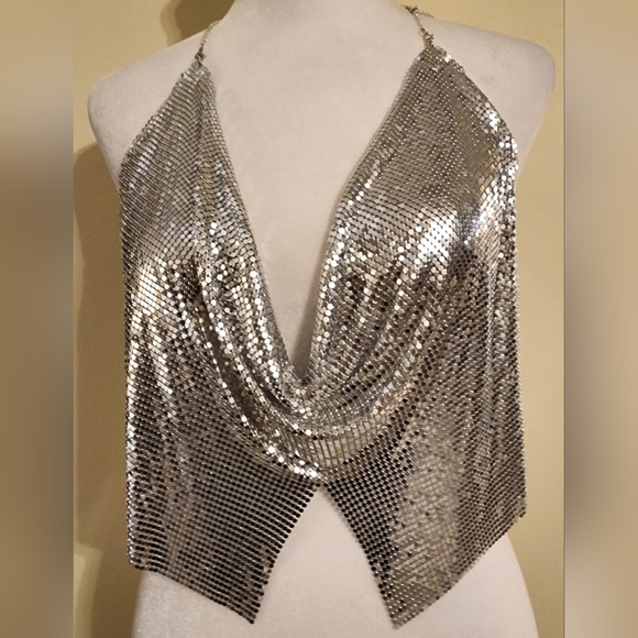 Sexy Silver Halter Chain Crop Top Adjustable Chains around the neck and waist - Picture 4 of 10